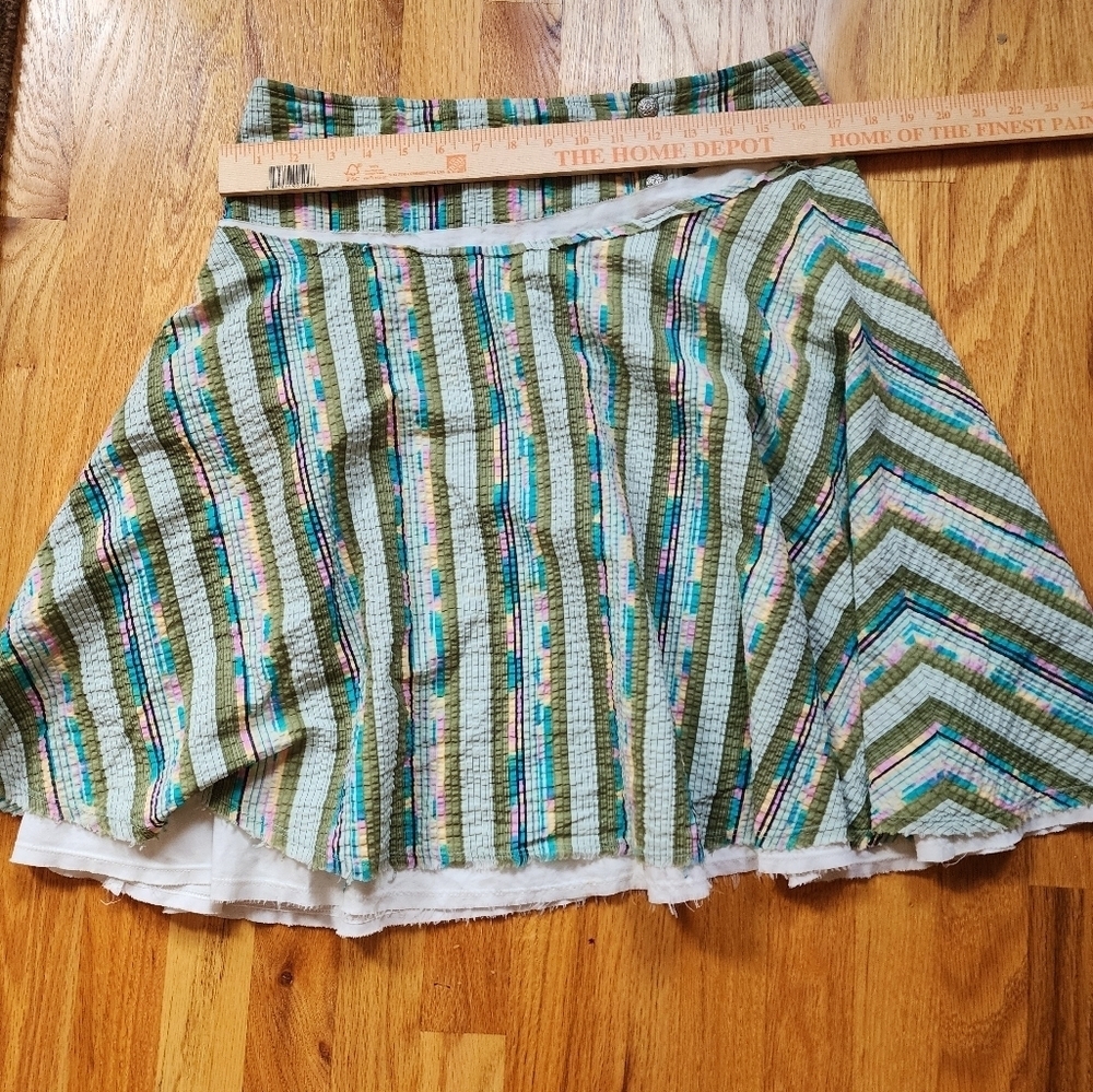 Free People Seersucker A Line Midi Skirt Size 2 Striped Green Blue Boho Romantic - Picture 11 of 12